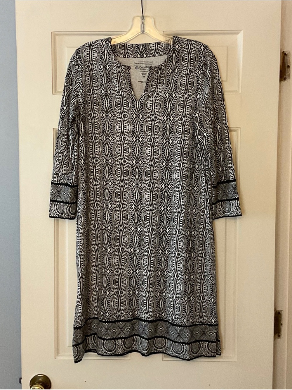 Coolibar Oceanside Tunic Dress 3/4 Sleeve Black White XS‎ UPF 50+ Beach